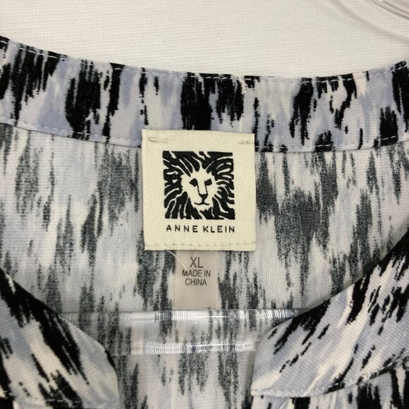 Anne Klein size XL Black Gray Abstract Sleeveless Stretch Knit Blouse Comfy - Picture 4 of 10